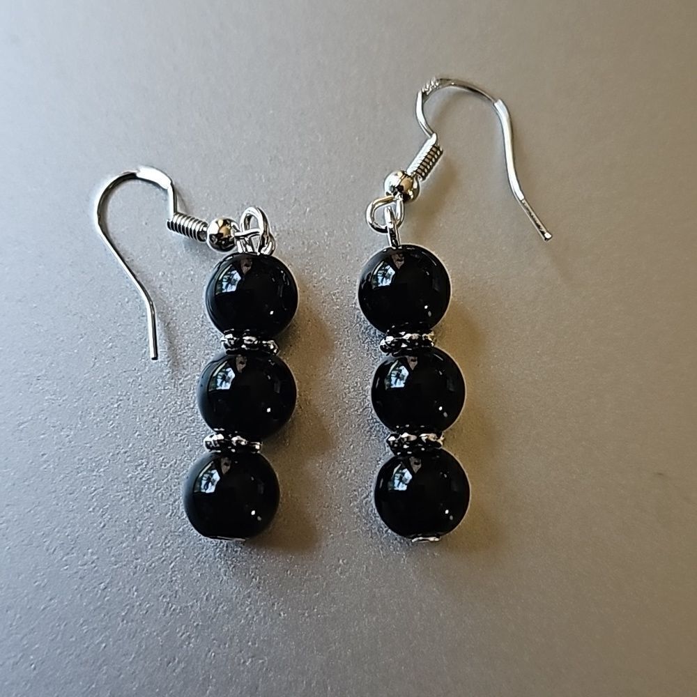 Onyx Gemstone Ethnic 925 Sterling Silver Dangle Earring 2"